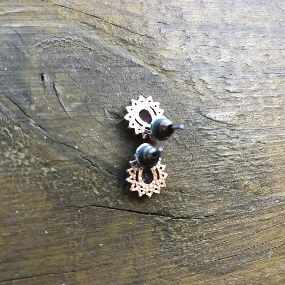 Pink and Diamond Stone Teardrop Stud Earrings